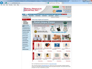 screen capture of postalproducts website